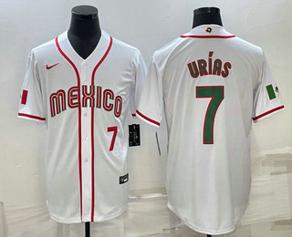 Mens Mexico Baseball #7 Julio Urias Number 2023 White Blue World Baseball Classic Stitched Jersey1